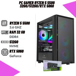 وحدة مركزية للألعاب Ryzen 5 5500 بسرعة 3.6 جيجاهرتز/ 32 جيجابايت DDR4/ 512 جيجابايت NVME/ وحدة معالجة الرسومات NVIDEA GeForce RTX5060 8 جيجابايت - جديد