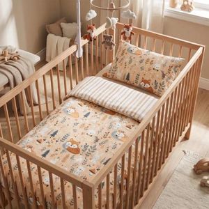 DWIRTY Housse de Couette Imprimée Bébé "Sommeil Renardé"(115x130cm) + 1TO Offert (30x50 cm) 