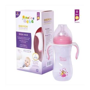 Notre bébé زجاجة رضاعة ممتازة مع مقبض – طفلنا، +6 أشهر، مع ملصق زخرفي، مضاد للمغص وسهلة الإمساك