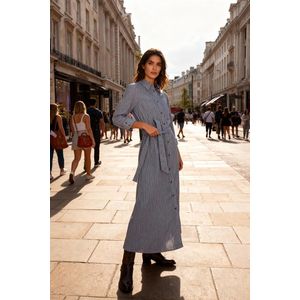 Marwa فستان قميص مخطط - R4994H26 - خطوط رمادية