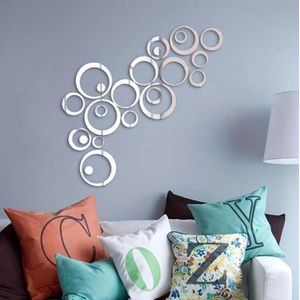 24 pcs de stickers muraux miroir acrylique rond argenté pour décorer les murs de fond, adaptés aux chambres, salons, bureaux, cuisines, salles de bains, studios de danse"