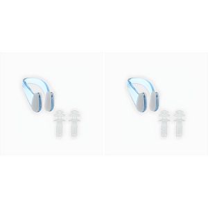 Kit de Natation - Silicone et PVC - Protection Oreilles et Nez - Bleu Transparent et Blanc - Lot de 2