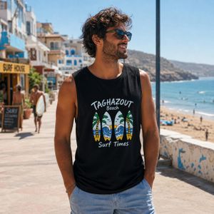 Débardeur Homme Taghazout Beach Surf Times - Sans Manches - Noir