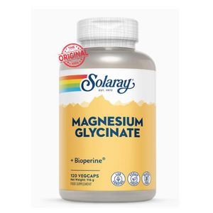 Solaray Magnésium Glycinate + Bioperine 120 Gélules – Haute Absorption – Contribue à Réduire la Fatigue, Soutient les Muscles et le Système Nerveux
