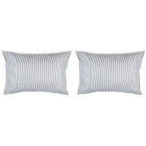 Taie d'oreiller à Rayures - Coton Doux et Confortable - Blanc et Gris - 50x70/75 cm - Lot de 2