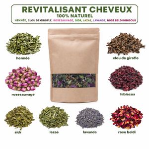 revitalisant cheveux 100% naturel hennée, clou de girofle, rosesauvage, sidr, lazae, lavande, rose beldi hibiscus