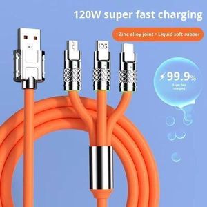 كابل شحن 3 في 1 متعدد المنافذ USB بقوة 120 واط فائق السرعة