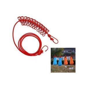 Corde à Linge Portable, 12 Pinces Élastiques, 190 cm pour Extérieur