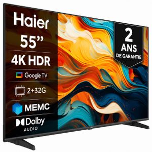 Haier Smart TV 55" 4K UHD Smart Google TV, HDR10, HDMI 2.1, Bluetooth & Wi-Fi 2ans de garantie frameless