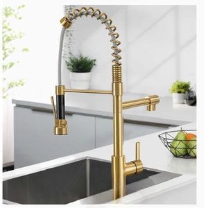 Robinet mitigeur cuisine doré  rotatif double sortie pour evier cuisine robinet flexible