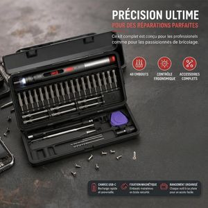 Tournevis Électrique de Précision Sans Fil – Kit 26 Embouts Magnétiques, 3 Vitesses Réglables avec Éclairage LED, Mini Visseuse pour Téléphones, Électronique et Bricolage