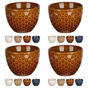 Lot de 4 - Bol En Grès Motif Nid D'Abeille - Pour Dessert ou Apéritif - Capacité 340ml