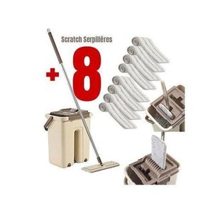 Balai autonettoyant microfibres avec seau + 8 Serpillères ou Mops (Scratch)