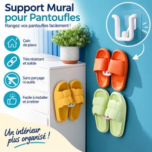 Pack de 3 Supports Muraux Adhésifs pour Pantoufle & Serviette - Sans Perçage - Blanc
