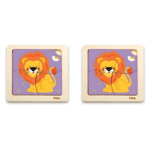 Puzzle en Bois - Lion 4 Pièces - Éducatif pour Enfants 18 Mois+ - Multicolore