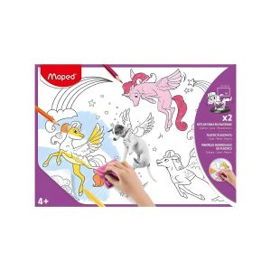 Maped Set de Table Réutilisable - En Plastique à Colorier et Laver - Thème Fantaisie - Lot de 2