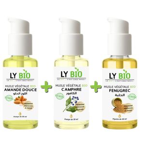 LY BIO PACK HUILE AMANDE DOUCE 50ml - POMPE + HUILE CAMPHREE 50ML - POMPE + HUILE FENUGREC 50ML - POMPE