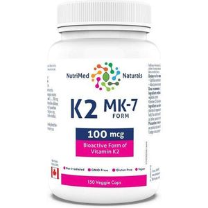 K2 MK-7 Vitamine, 150 Capsules végétariennes - Supplément de vitamine K2 MK-7, Vitamine K-2 100 mcg - Santé cardiaque - Santé cardiovasculaire - Coagulation sanguine - Testé par des tiers - Formulé et fabriqué au Canada