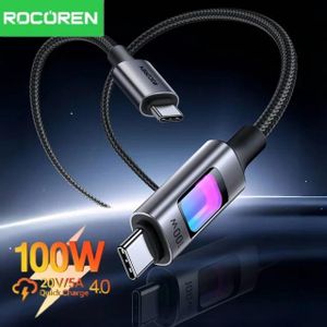 ROCOREN Cable USB-C vers USB-C 100W – Charge Rapide PD 3.0 QC 4.0 5A Nylon Tressé 1 Mètre