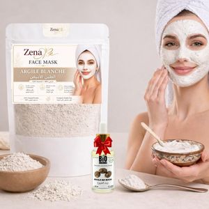 Zena Masque 200g argile blanche premium pour visage + huile de Ricin 30ml gratuit