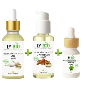 LY BIO PACK HUILE AIL 50ML - PIPETTE + HUILE CANNELLE 50ML - POMPE + HUILE ESSENTIEL MENTHE 10ML