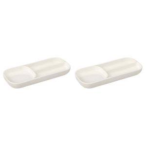 Plat de présentation - Céramique 3 compartiments - Pour apéritif et sauces - Blanc - Lot de 2
