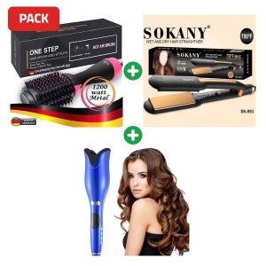 Pack Brosse Soufflante à Air Chaud + Lisseur cheveux + Boucleur cheveux pour les femmes