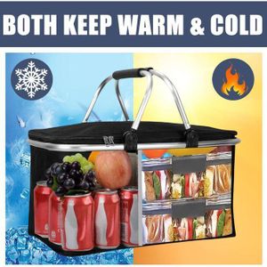Panier De Pique-Nique Sac Isotherme Pliable Léger 30L En Aluminium Pour Aliments Et Boissons