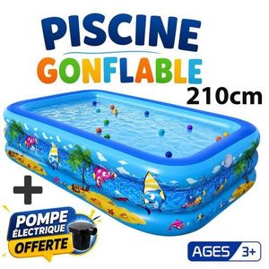 Piscine Gonflable Familiale 210 cm avec Pompe Électrique Offerte – Bassin de Jardin pour Enfants et Adultes