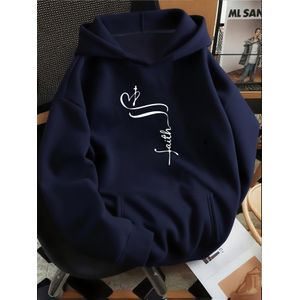 Sweat à capuche léger vert pour femme avec impression de lettre "Faith" - Pull décontracté avec poches, manches longues et cordon de serrage, parfait pour l'automne/hiver, vêtements décontractés à capuche   Sweat à capuche de coupe décontractée   Sweat 
