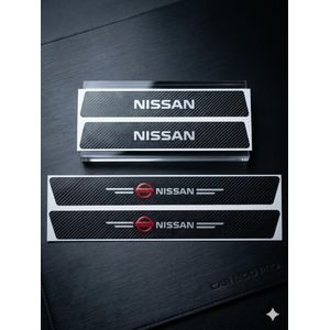 Autocollants de protection de seuil de porte de voiture,4 pièces,autocollants en Fiber de carbone pour Logo Nissan,autocollants pour Nissan