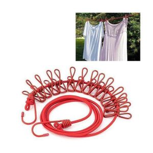 Corde à Linge Rouge Extensible et Compacte pour les Voyages ou le Camping avec 12 12 Pinces