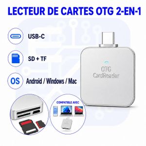 قارئ بطاقات SD وTF / microSD OTG 2 في 1 عبر منفذ USB من النوع C