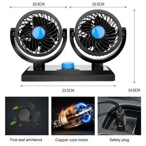 Ventilateur Double pour Voiture  – Orientable à 360° avec Prise Allume-Cigare