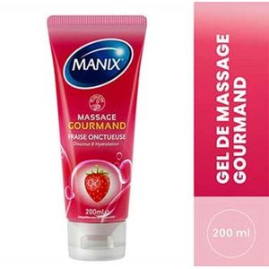 Manix  Gel de Massage Gourmand Fraise Comestible (Douceur & Hydratation) – 200ml