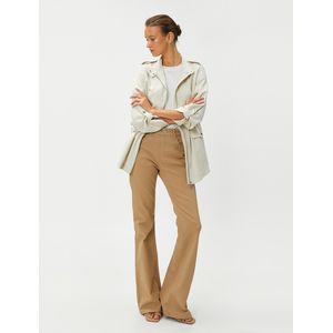 Koton Trench-coat à poches et col montant, fermeture éclair et épaule apparente - Pierre