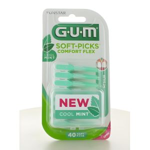 Gum Cure-dents Interdentaires Souples Soft-Picks Comfort Flex - Menthe Fraîche - Nettoyage Interdental & Hygiène Bucco-dentaire - 40 Cure-dents Souples