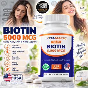 VITAMATIC Biotin 5,000mcg Avec Vitamin B7 365 Tablets