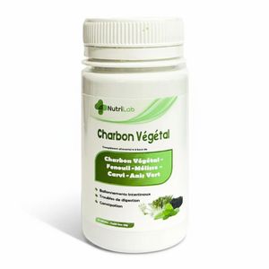 Hybrid Nutrilab Charbon Végétal Actif - Soutien Digestif Naturel et Détoxifiant - Réduit Gaz & Ballonnements - 30 Gélules