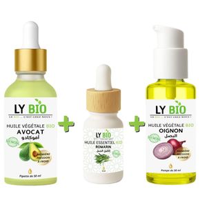 LY BIO PACK HUILE AVOCAT 50ml - PIPETTE + HUILE ESSENTIEL ROMARIN 10ML + HUILE OIGNON 50ML - POMPE