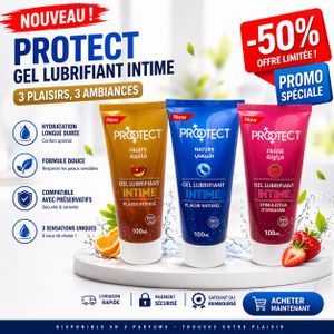Protect Pack 3 Gels Lubrifiants Intimes 100ml–Lubrifiant à Base d’Eau Naturel, Hydratant & Longue Durée – Saveurs Fruits, Nature & Fraise–Non Collant, Sans Parfum, Compatible Peaux Sensibles–Plaisir Intime, Massage & Confort Quotidien–Idéal Couple & Usage Discret