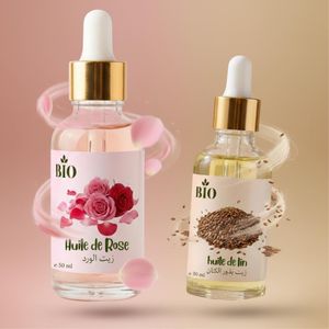 Bio Duo Huile de rose 50 ml + Huile de lin 30 ml soin cosmétique naturel