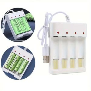 شاحن USB ذكي بأربع مداخل للبطاريات القابلة للشحن AA / AAA - مؤشر LED - شحن سريع وآمن