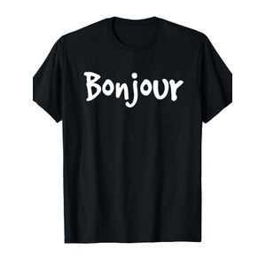 Bonjour T-shirt Noir Homme Femme France Langue Amusante Cadeaux Coupe Standard Col Rond, Convient Toutes Saisons, Décontracté et Confortable, Manches Courtes Un Excellent Cadeau pour Lui, Elle ou un Ami Chemise Imprimée Durable Homme