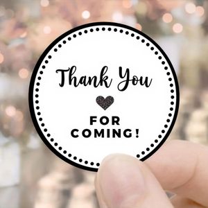 24pcs/48pcs Autocollants Merci d'être venu Noir et Blanc Design Cœur Étiquette Ronde Cadeau Faveur de Fête de Mariage