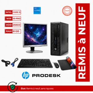 DELL PACK PC BUREAU PRODESK 600 -INTEL CORE I5-RAM 8 Go-HDD 250Go-avec Ecran 19" PHILIPS -clavier, souris et tapis gratuits- GARANTIE 6 MOIS-(Remis a Neuf)