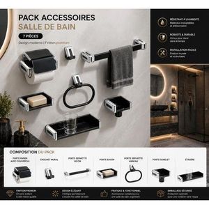 Ferri Ensemble accessoires salle de bain  black pour salle de bain 7 pcs ensemble salle de bain