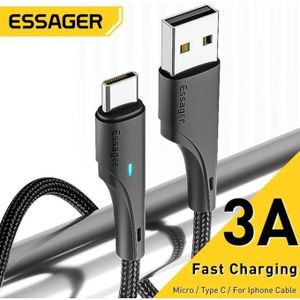 ESSAGER Câble USB vers USB-C 3A Charge Rapide – Câble Tressé Renforcé avec Transfert de Données 480 Mbps