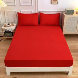 Drap Housse - rouge + 2x taie d'oreiller - Bonnets 30 cm pour Matelas Épais -Microfibre brossée