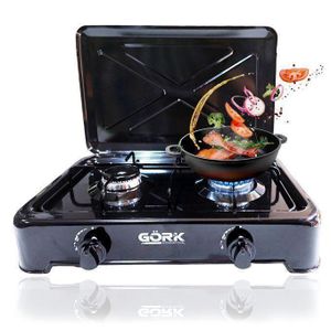 Réchaud à Gaz Portable Double Feu avec Couvercle